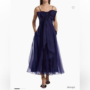 Bagdley Mischka organza tea length dress navy blue size 12